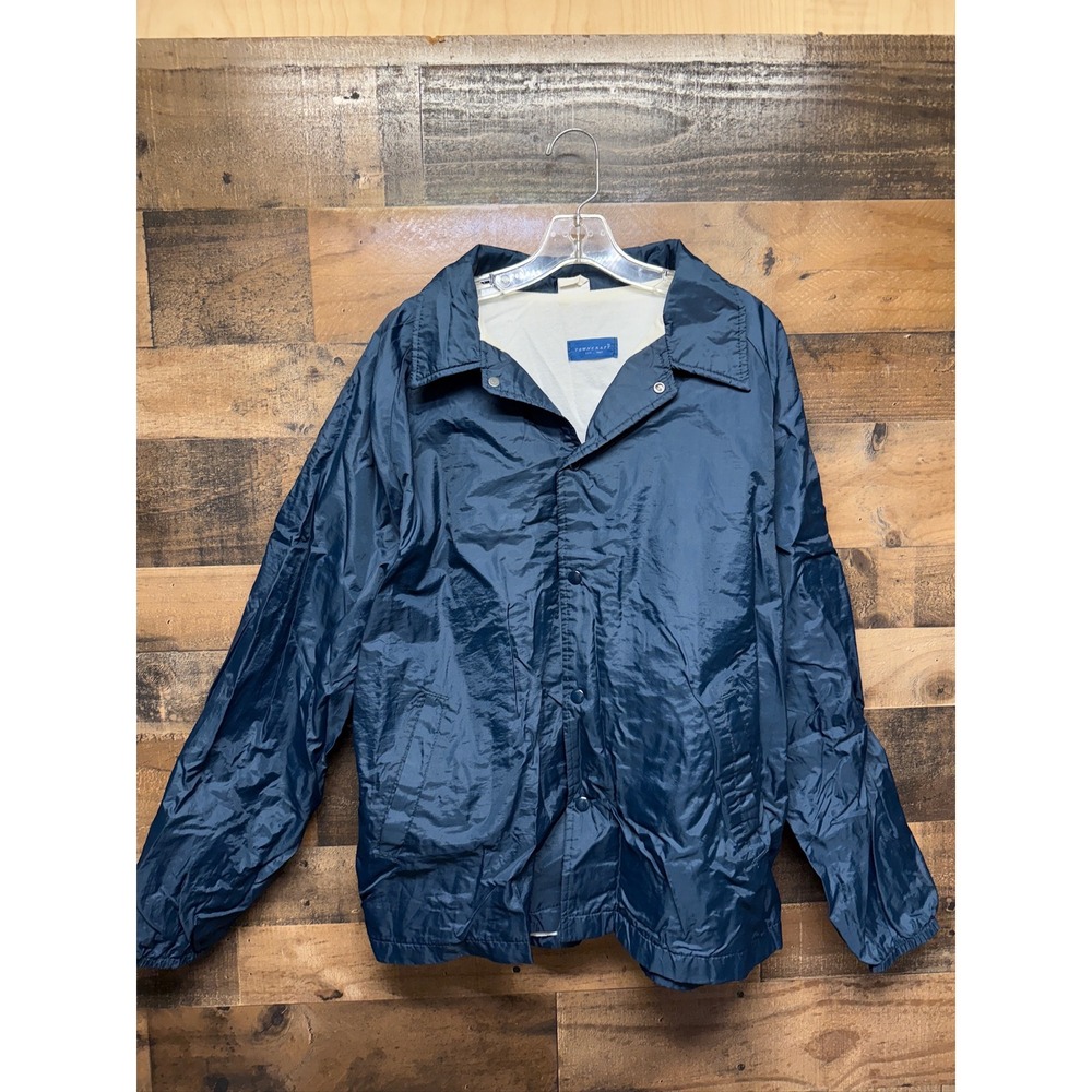 Towncraft Mens Navy Blue Lightweight Windbreaker‎ Jacket Snap Front Collared
